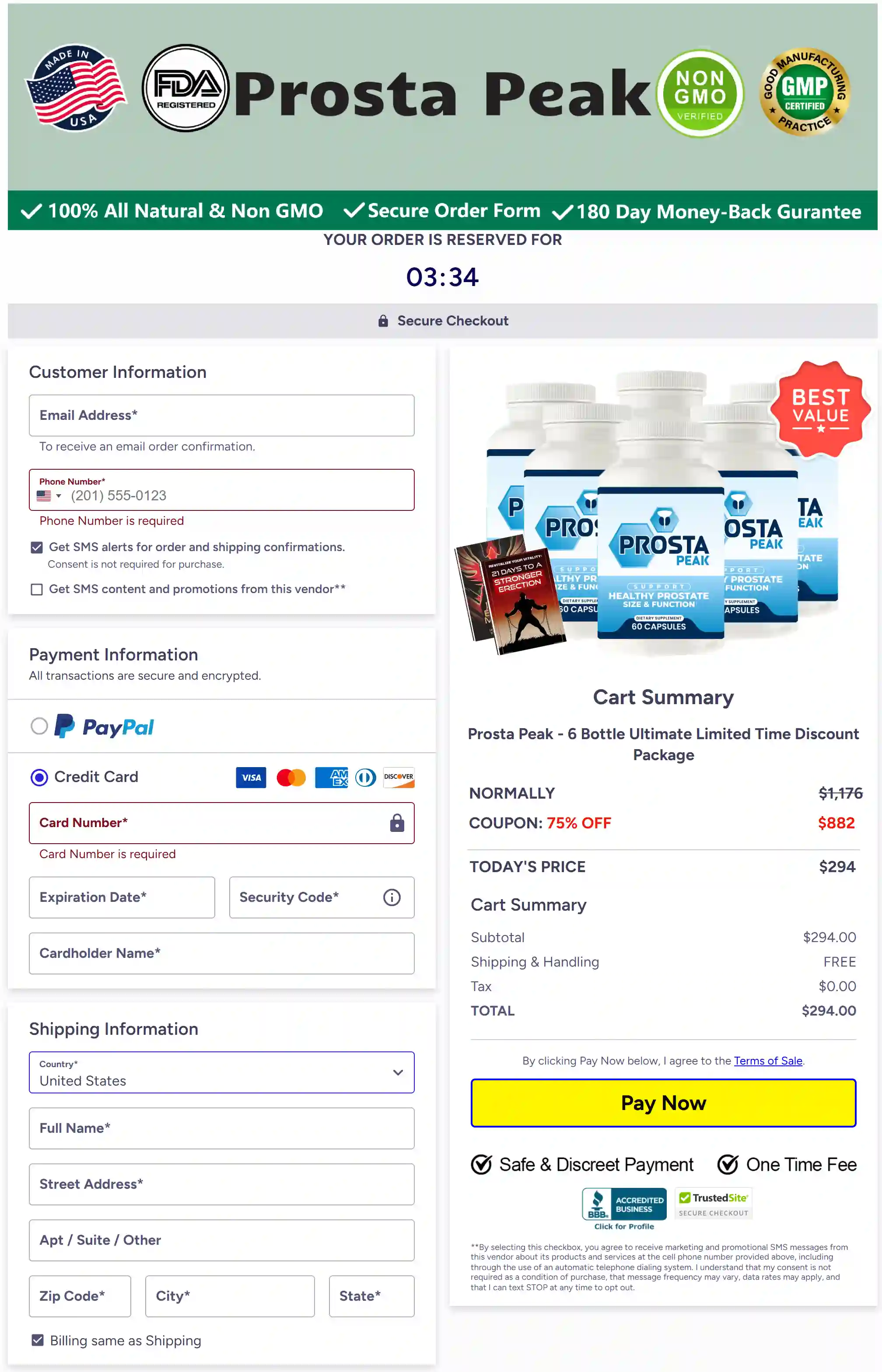Prosta Peak secure checkout page